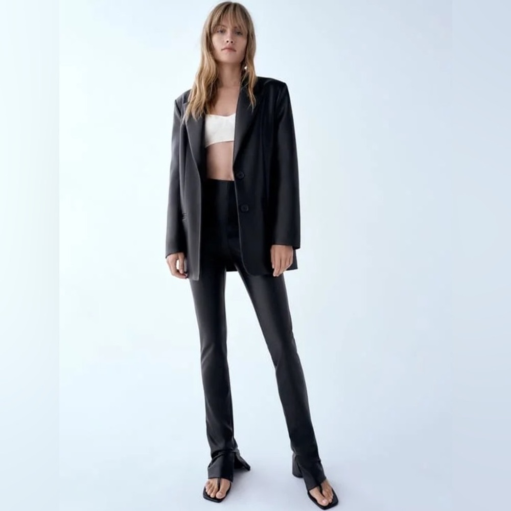 ZARA Extra Long Faux Leather Leggings, black, XXL